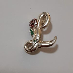 Vintage Razza letter L monogram brooch pin silver tone floral 1"